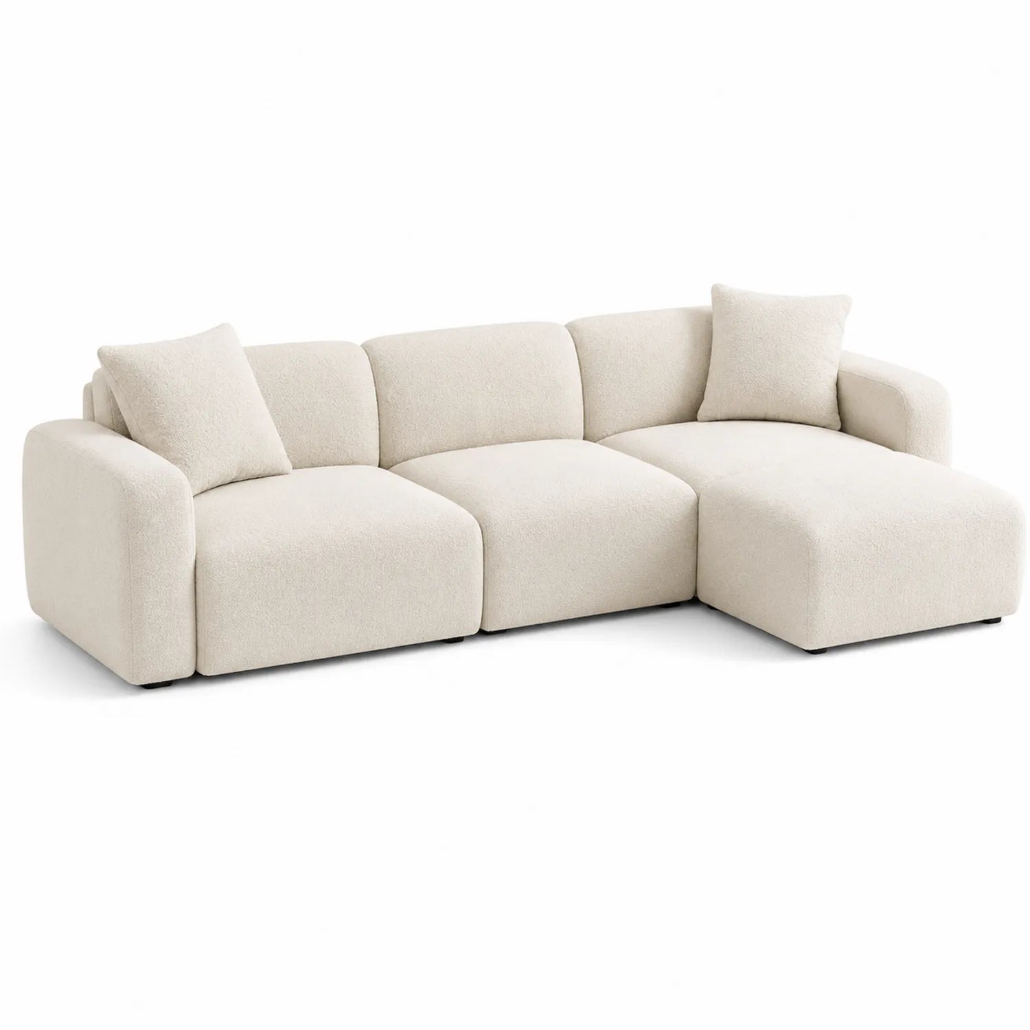 Divano componibile in tessuto bianco crema con chaise-longue