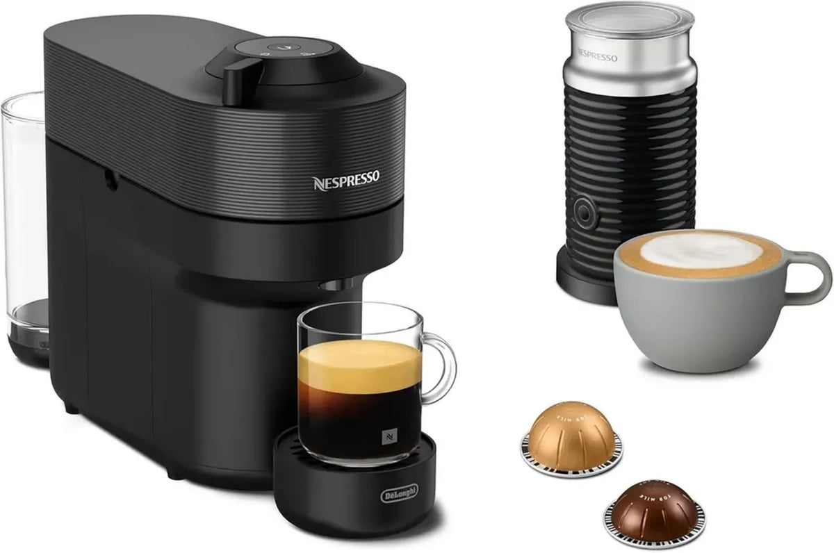 Macchina da caff¨¨ Nespresso Vertuo Pop con Aeroccino 3, 4 Misure di Tazza, Tecnologia Centrifusion, Connettivit¨¤ Smart, Nero