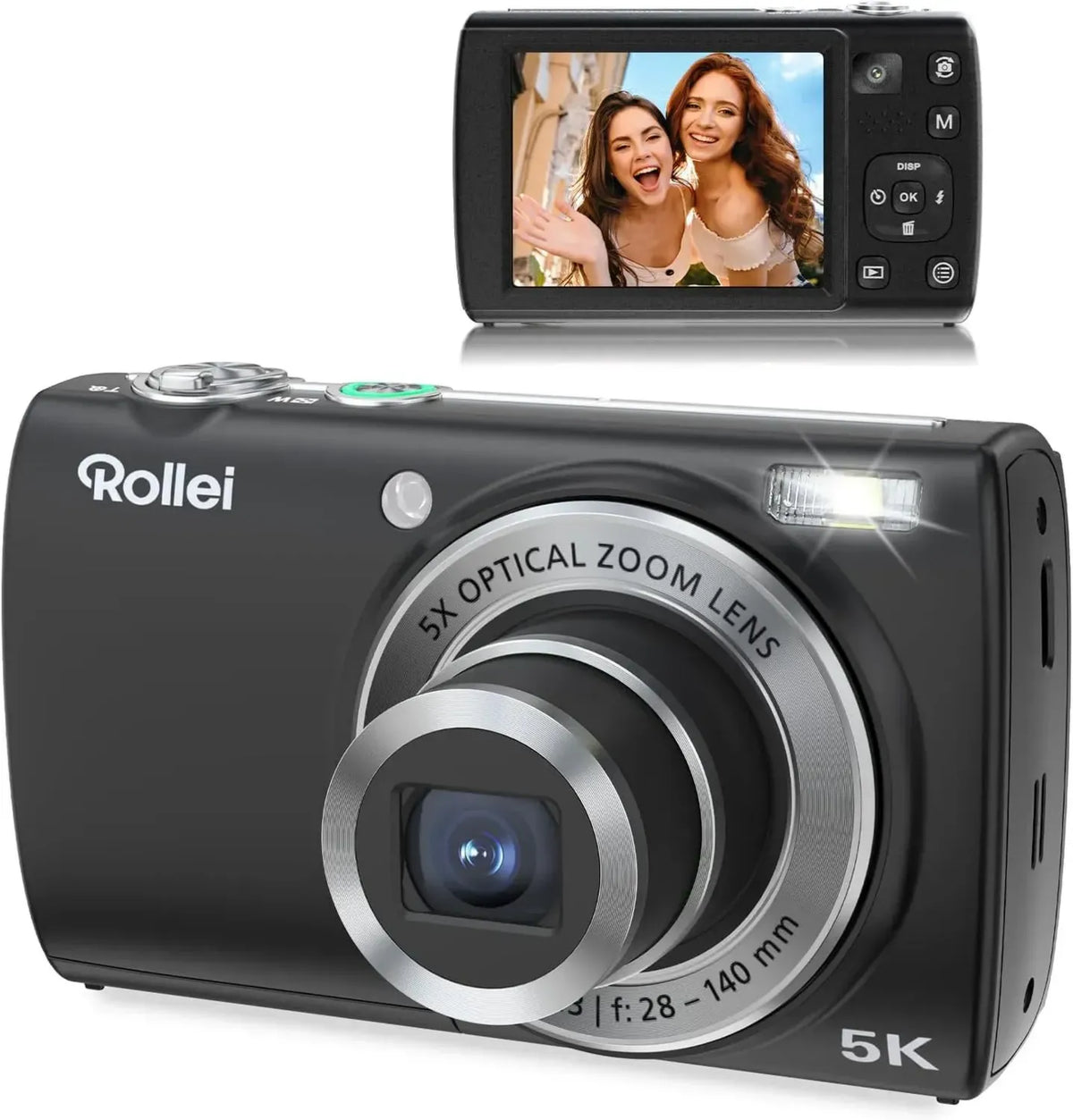 Fotocamera Digitale Compatta Rollei 64MP, 5K Zoom Ottico 5X con Touchscreen 2.8'' Nero