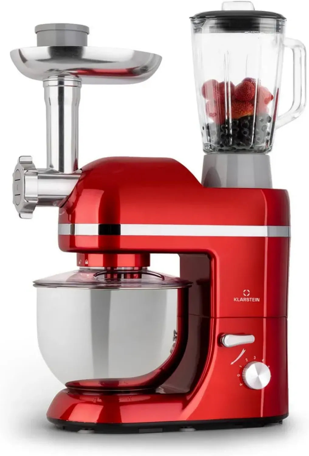 Klarstein Impastatrice Planetaria 5L 1800W, Mixer Professionale per Pizza e Pane, 6 Velocit¨¤, Tritacarne e Frullatore 1.5L