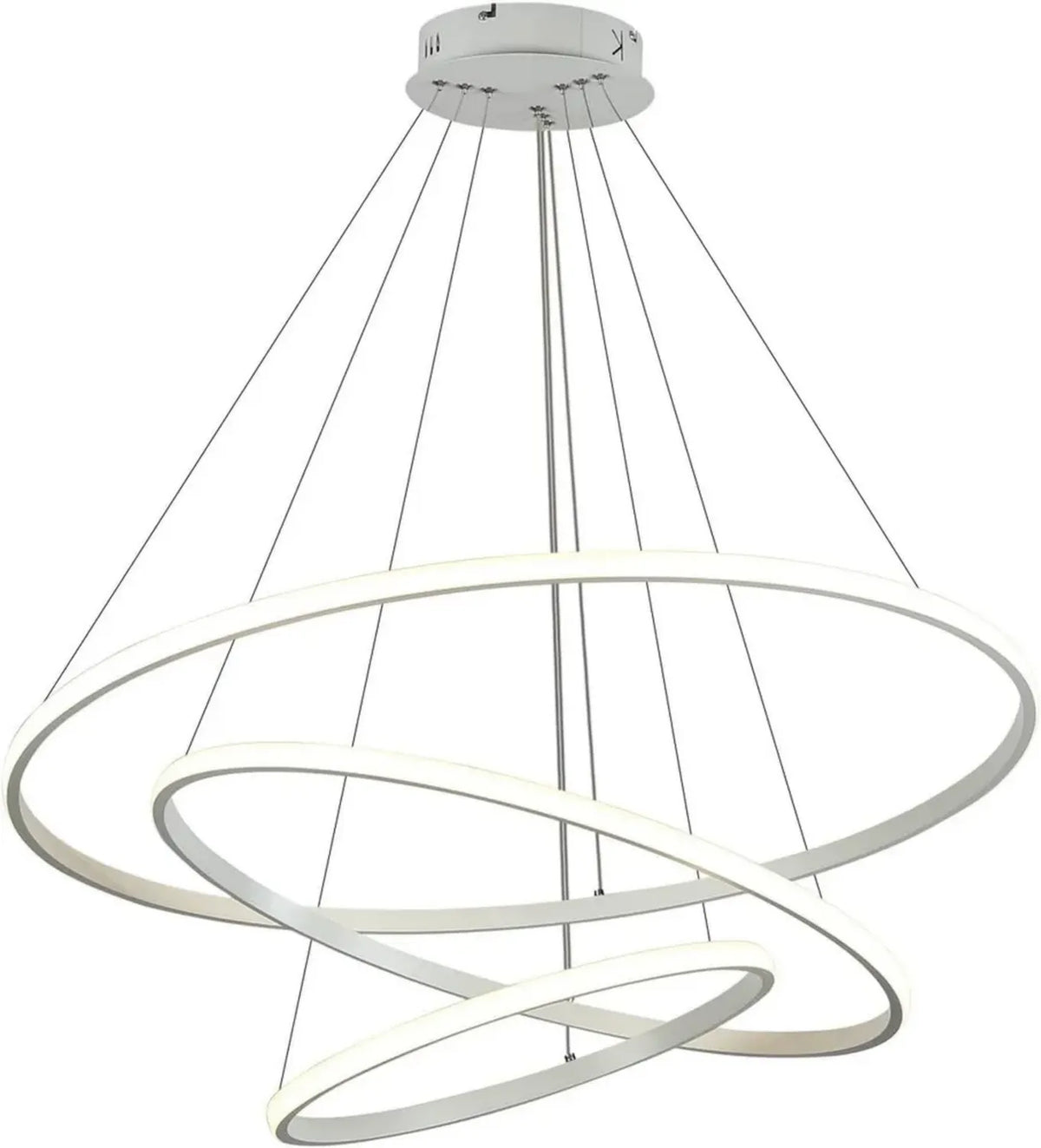 Lampadario LED dimmerabile 3 anelli in acrilico bianco regolabile per interni moderni