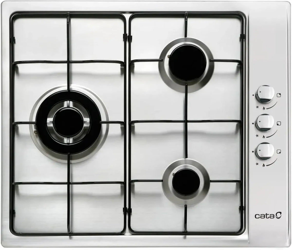 CATA GI 6021 X Piano Cottura a Gas 3 Fuochi, Nero, 58 cm, Accensione Elettronica, Valvole di Sicurezza, Compatibile Gas Naturale, Potenza 6,25kW