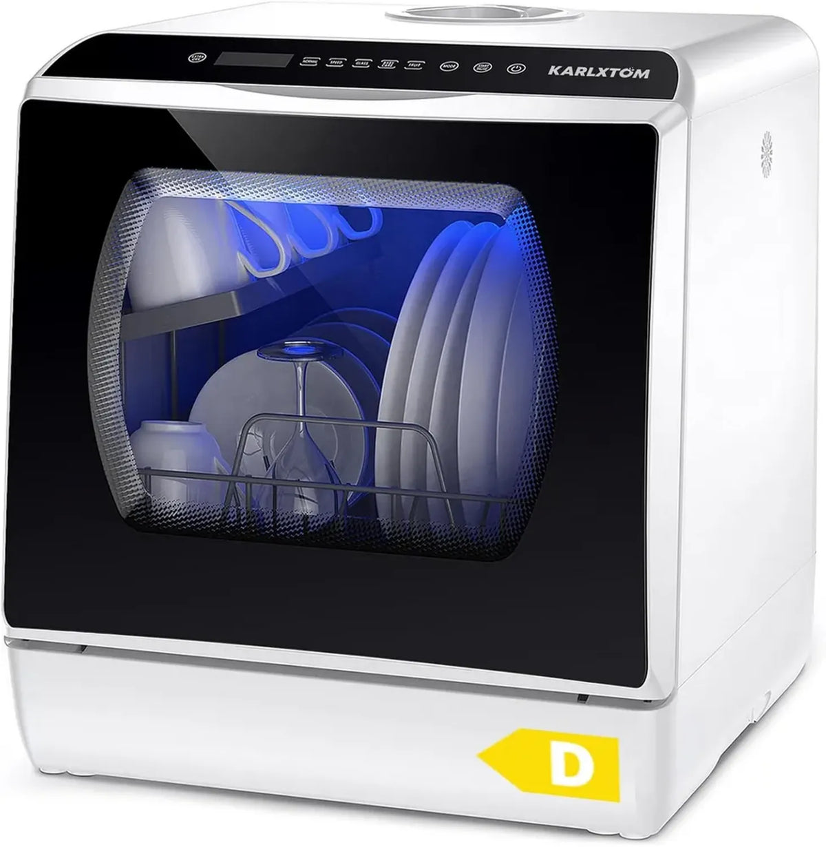 Lavastoviglie Compatta Karlxtom con Caricamento Flessibile, 6 Programmi, Controllo Touch e Display LED, Bianco