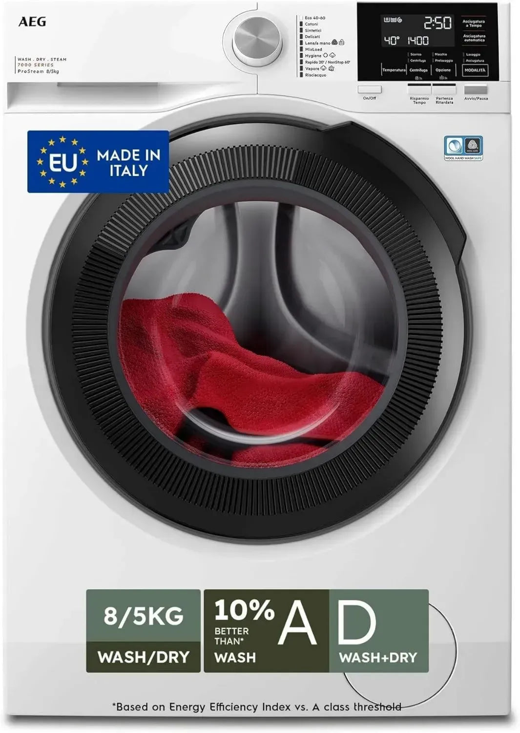 AEG Lavasciuga 7000 Serie, 8 kg Lavaggio, 5 kg Asciugatura, ProSteam e Tecnologia DualSense, Bianco