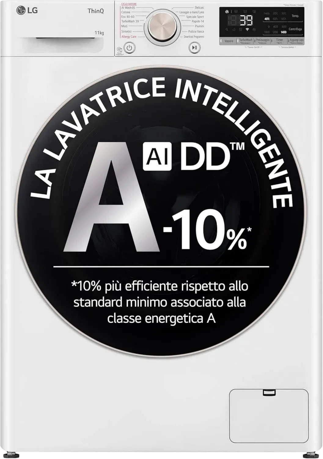 Lavatrice LG AI DD 11kg a Carica Frontale con TurboWash, Classe A, Wi-Fi e Vapore