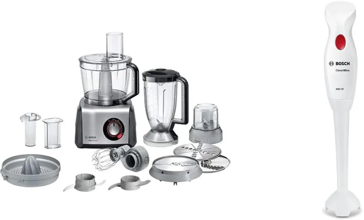 Bosch Robot da Cucina Multifunzione 1250W, 3,9L Ciotola + Frullatore ad Immersione CleverMixx 400W
