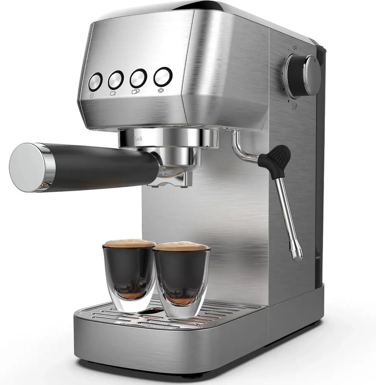 Macchina da Caff¨¨ Espresso 20 Bar con Montalatte Integrato, Portafiltro 51 mm, Preinfusione e Riscaldamento Rapido, Acciaio Inox, Serbatoio 1,3 L, Scalda Tazze, Filtri Universali