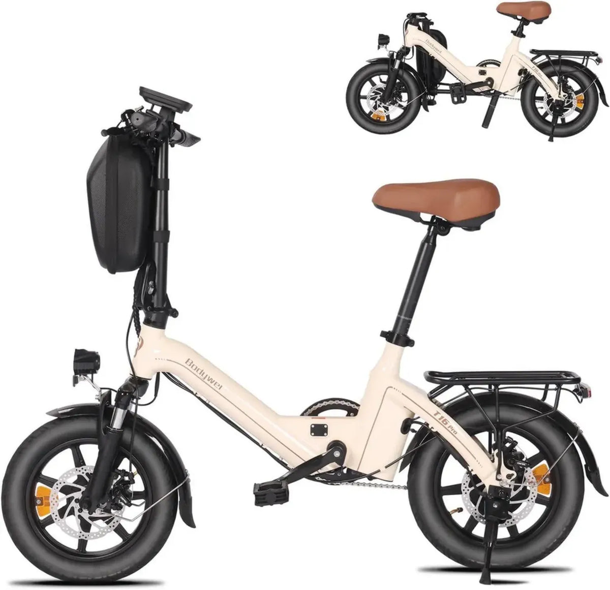 Bodywel T16Pro Bicicletta Elettrica Pieghevole 14' Leggera, Batteria 36V 10Ah, Motore 250W, Tripla Velocit¨¤, Display LED 4.5', Preassemblata per Uso Urbano