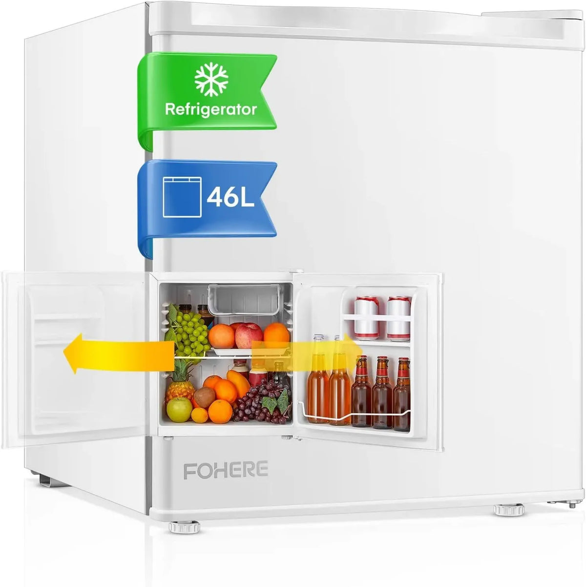 Minifrigo da 46L Silenzioso con Porta Reversibile e Ripiani Rimovibili per Casa, Hotel e Ufficio