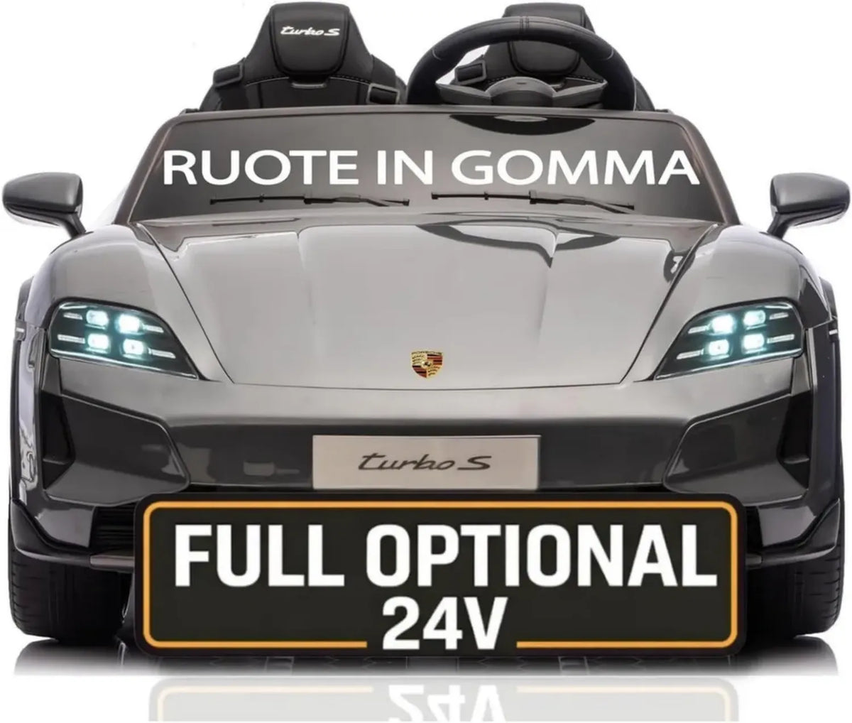 Auto Elettrica per Bambini Porsche Taycan Turbo S 2 Posti con Telecomando, Ruote in Gomma e Luci LED, Bluetooth, Grigio