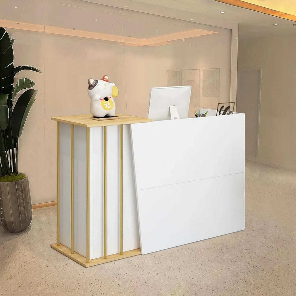 Bancone Reception per Negozio con Cassetti con Serratura e Spazio di Archiviazione - 140cm